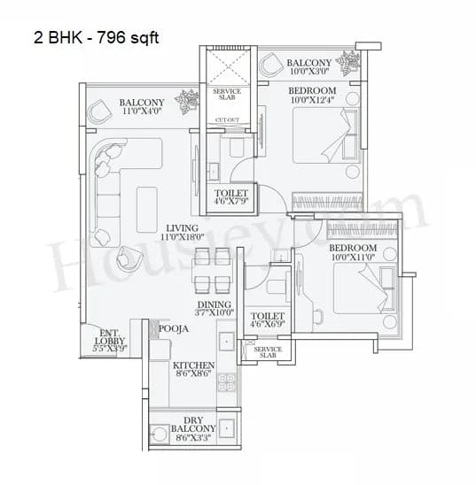 Unit plan - 796 sq.ft.