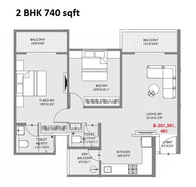 Unit plan - 740 sq.ft.