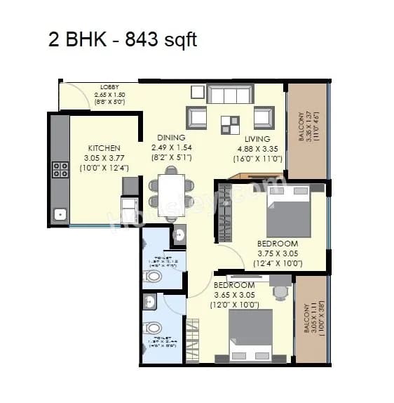 Unit plan - 843 sq.ft.
