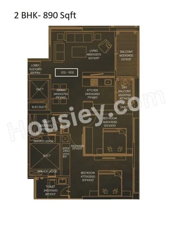 Unit plan - 890 sq.ft.