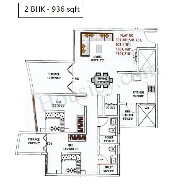 Unit plan - 936 sq.ft.