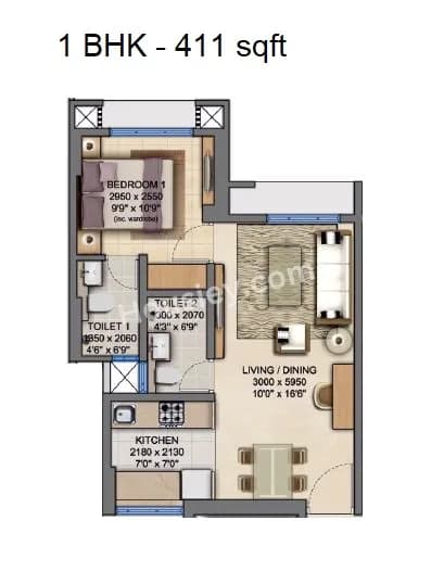 Unit plan - 411 sq.ft.