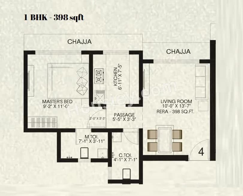 Unit plan - 398 sq.ft.