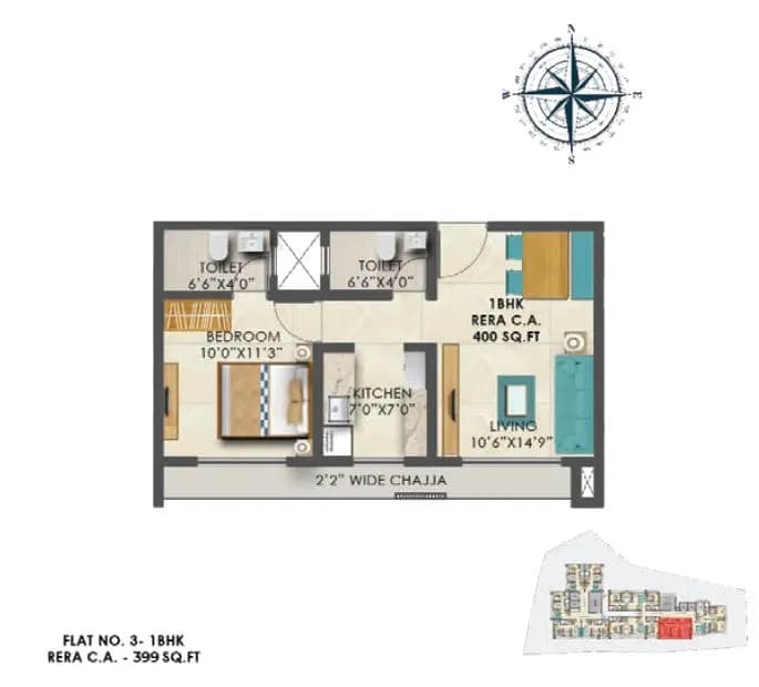 Unit plan - 399 sq.ft.