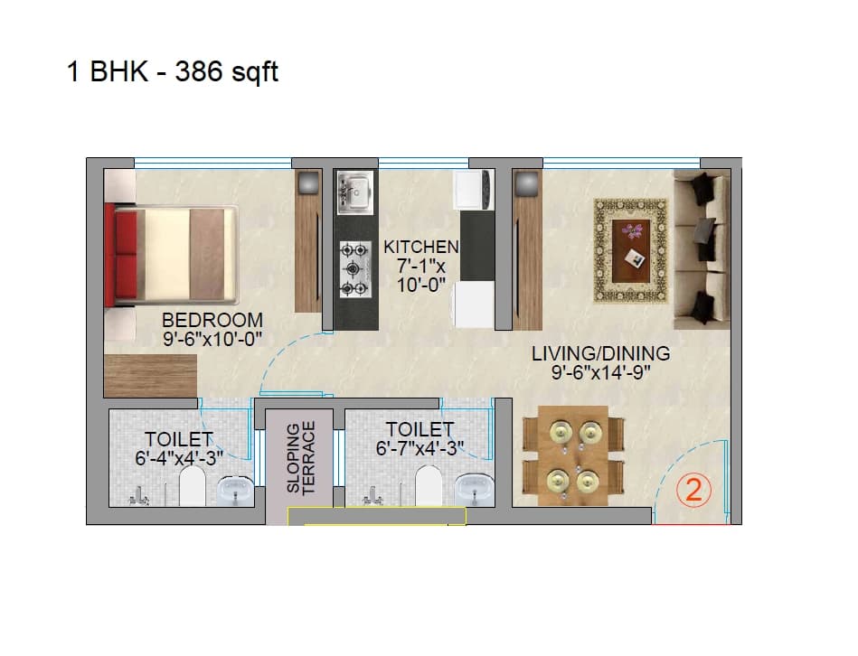 Unit plan - 386 sq.ft.