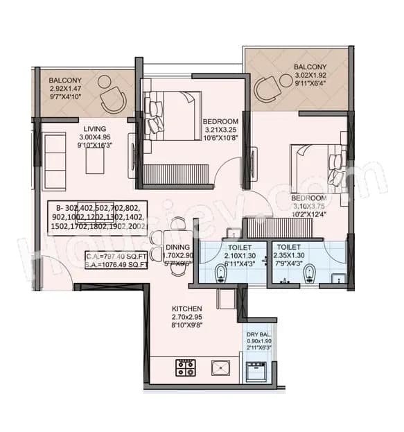 Unit plan - 797 sq.ft.