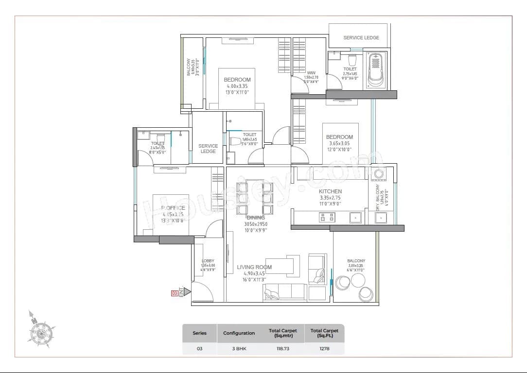 Unit plan - 1278 sq.ft.