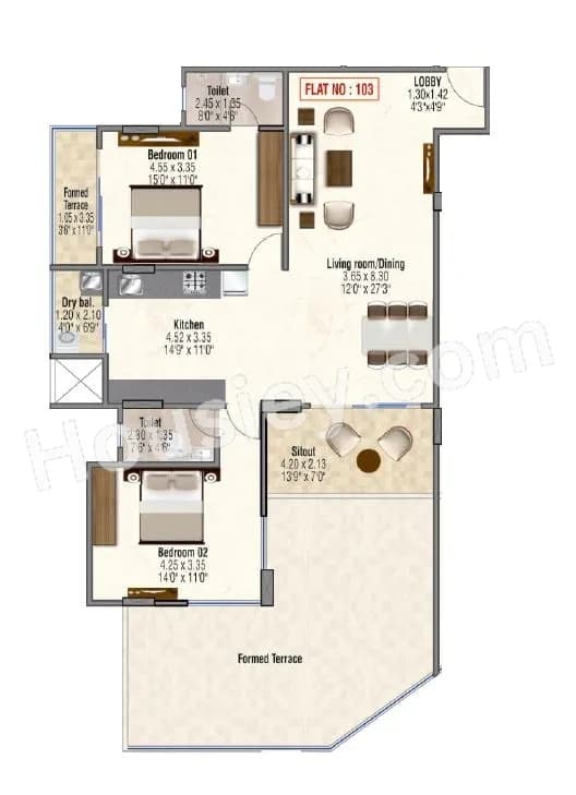 Unit plan - 859 sq.ft.