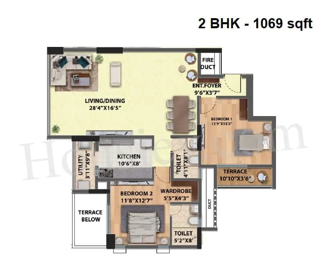 Unit plan - 1069 sq.ft.