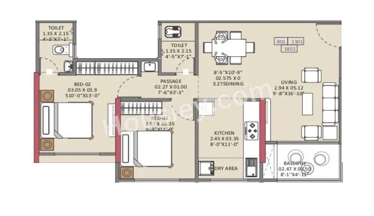 Unit plan - 757 sq.ft.