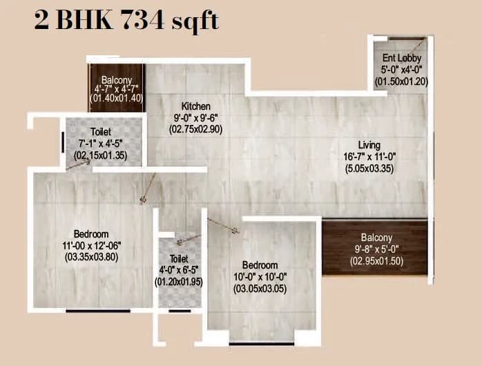 Unit plan - 734 sq.ft.