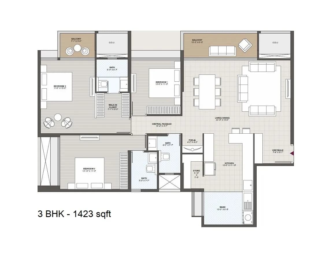 Unit plan - 1423 sq.ft.
