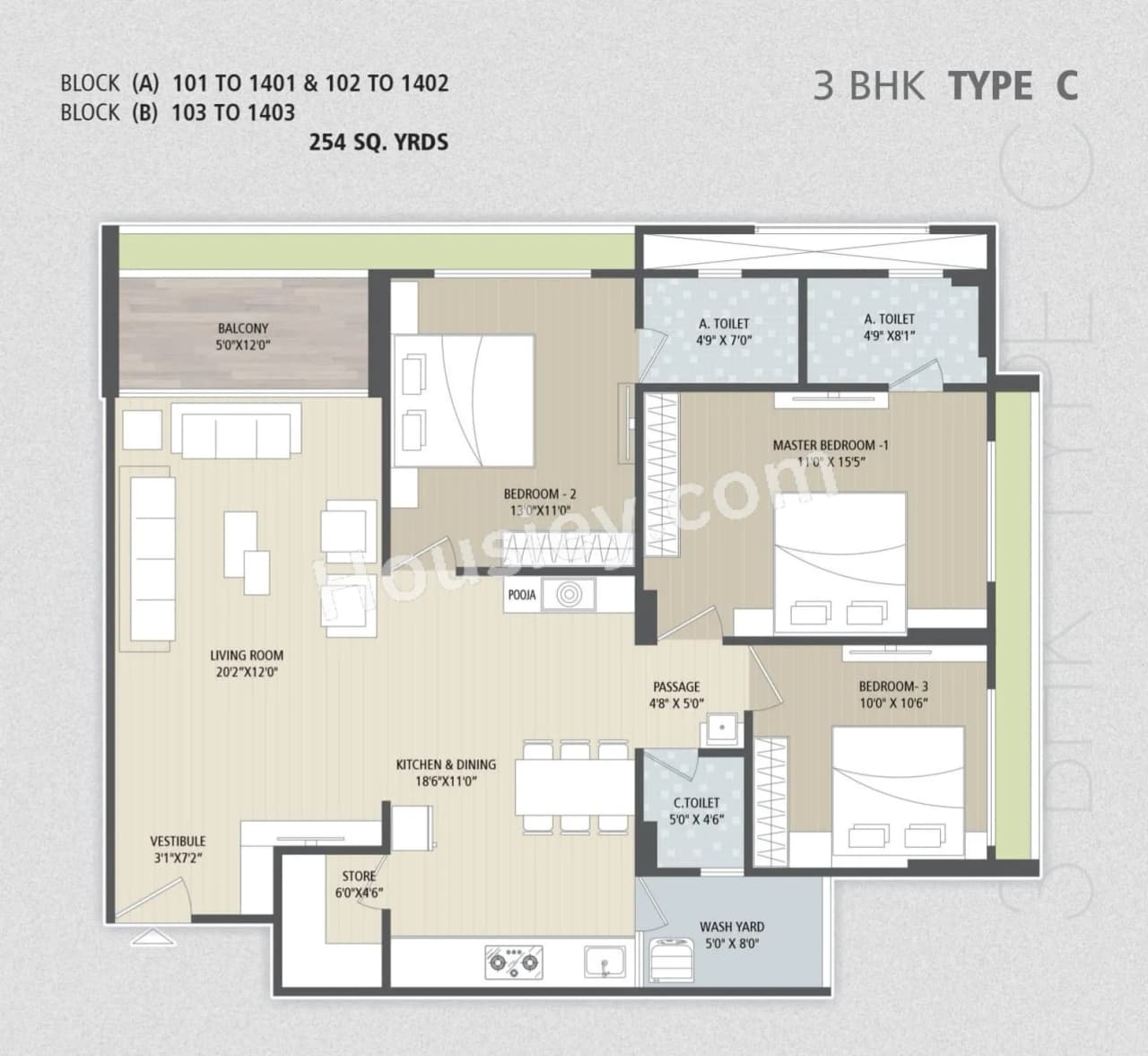 Unit plan - 1257 sq.ft.