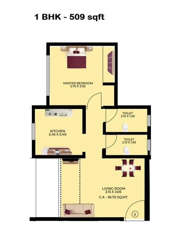 Unit plan - 509 sq.ft.
