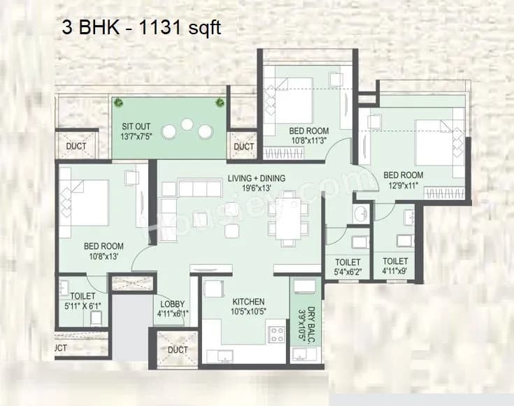 Unit plan - 1131 sq.ft.