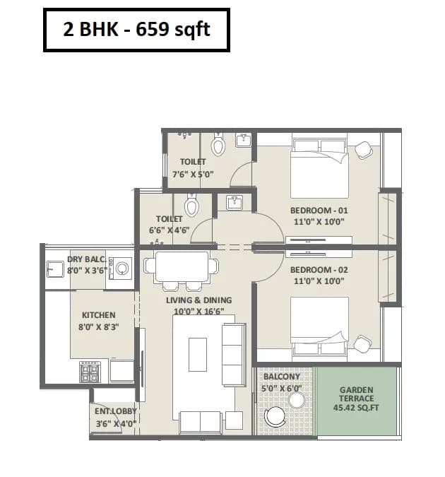 Unit plan - 659 sq.ft.