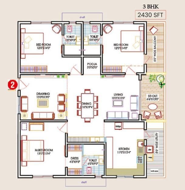 Unit plan - 1700 sq.ft.