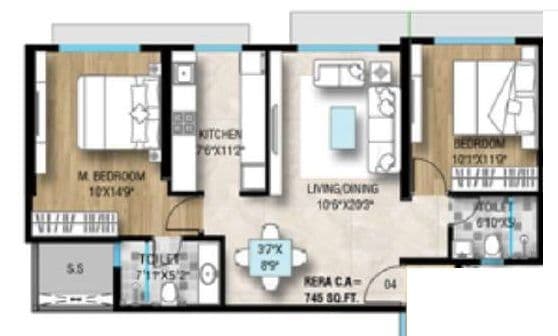 Unit plan - 745 sq.ft.
