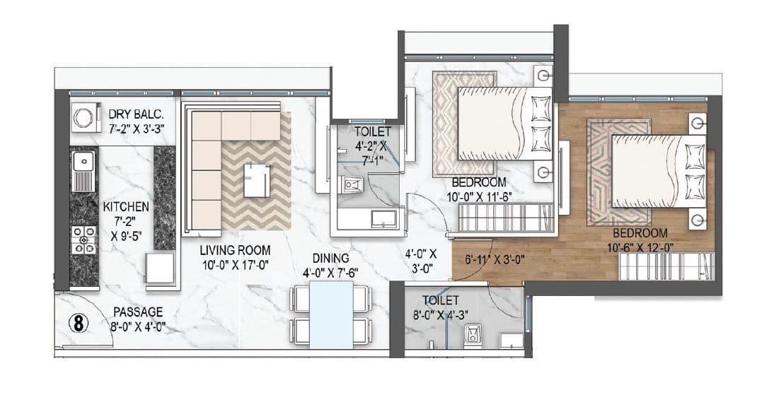 Unit plan - 691 sq.ft.