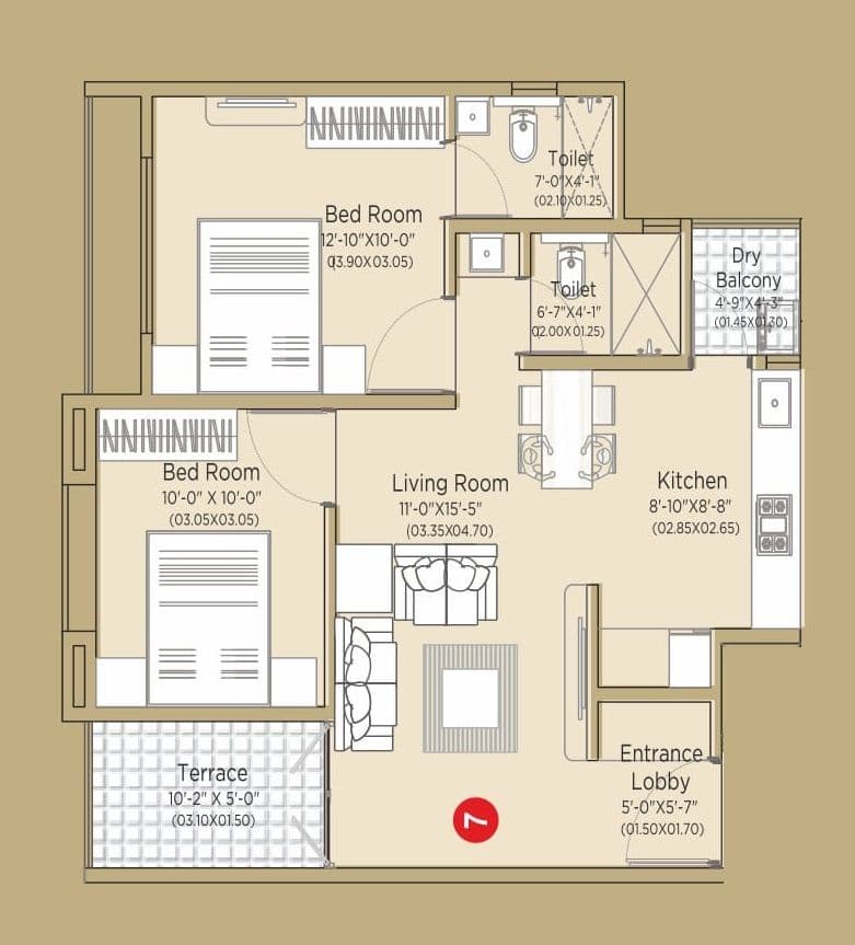 Unit plan - 707 sq.ft.