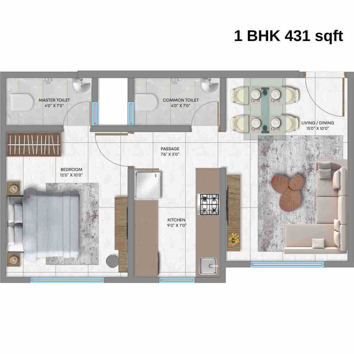 Unit plan - 431 sq.ft.