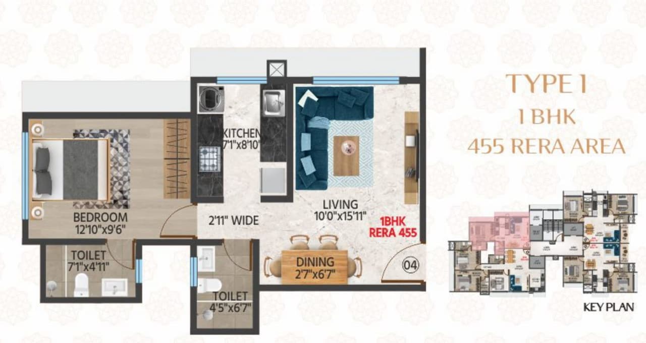 Unit plan - 455 sq.ft.