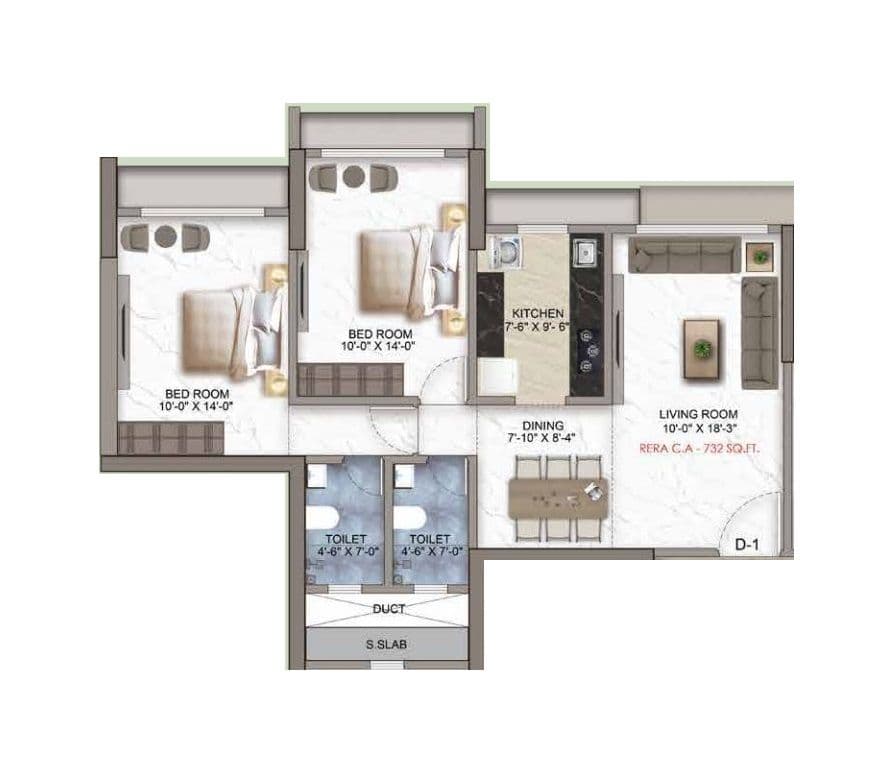 Unit plan - 732 sq.ft.