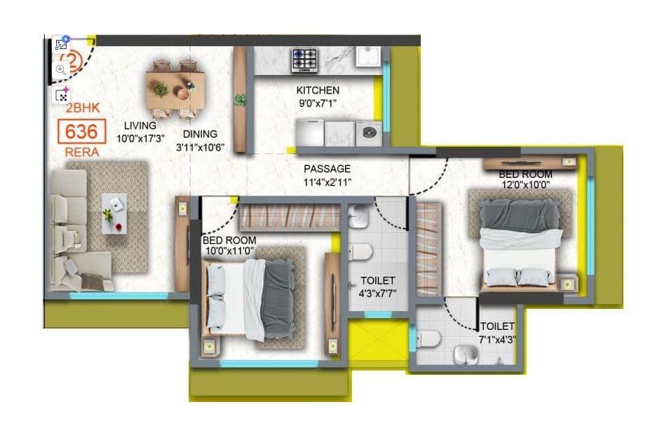 Unit plan - 636 sq.ft.