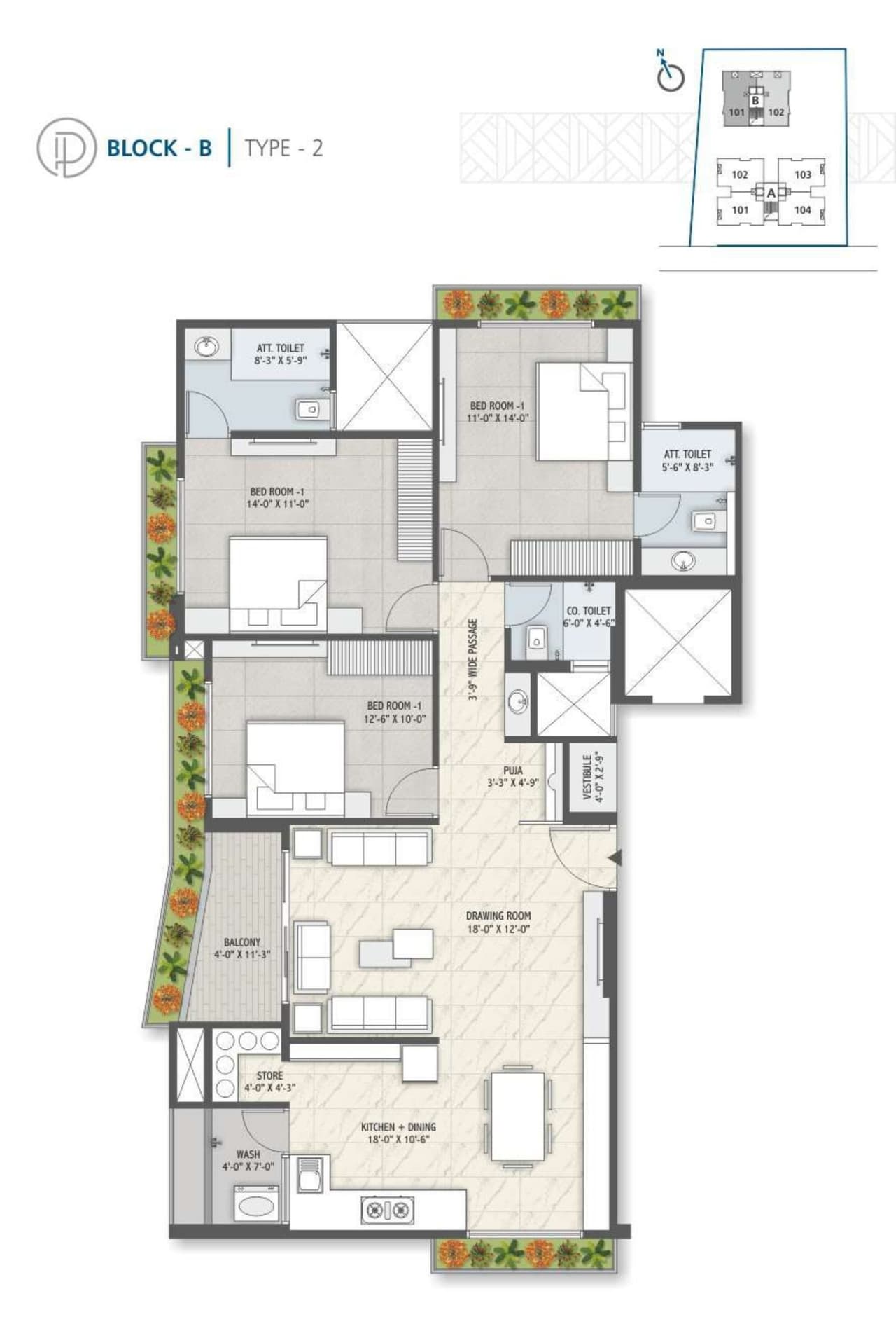 Unit plan - 1269 sq.ft.