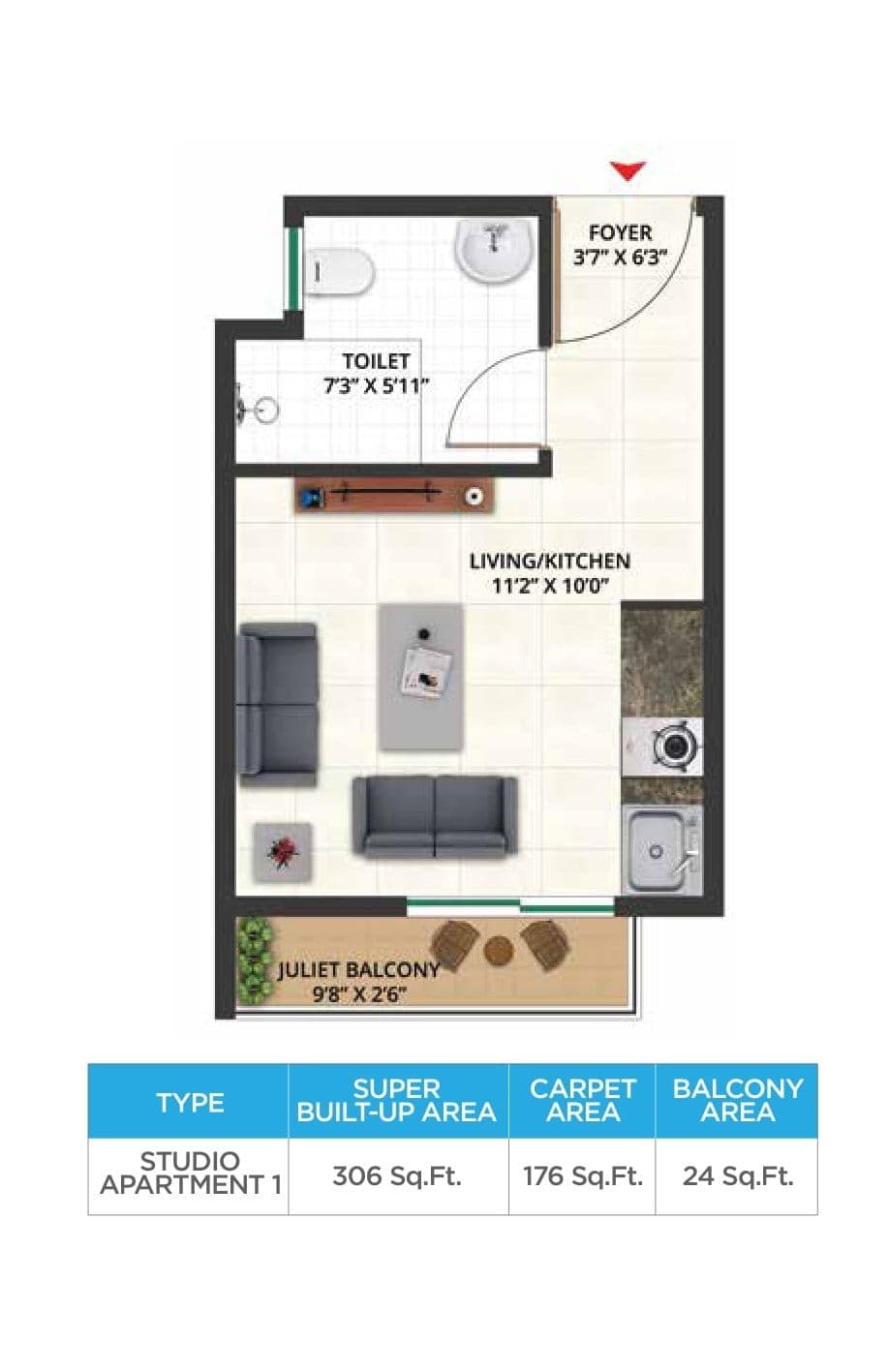 Unit plan - 176 sq.ft.
