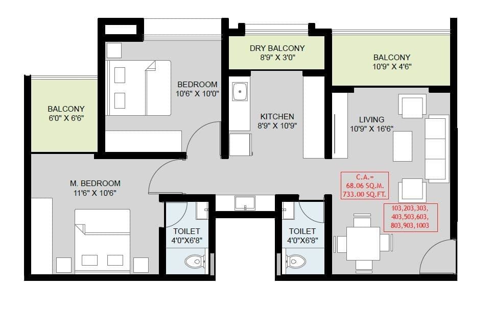 Unit plan - 733 sq.ft.