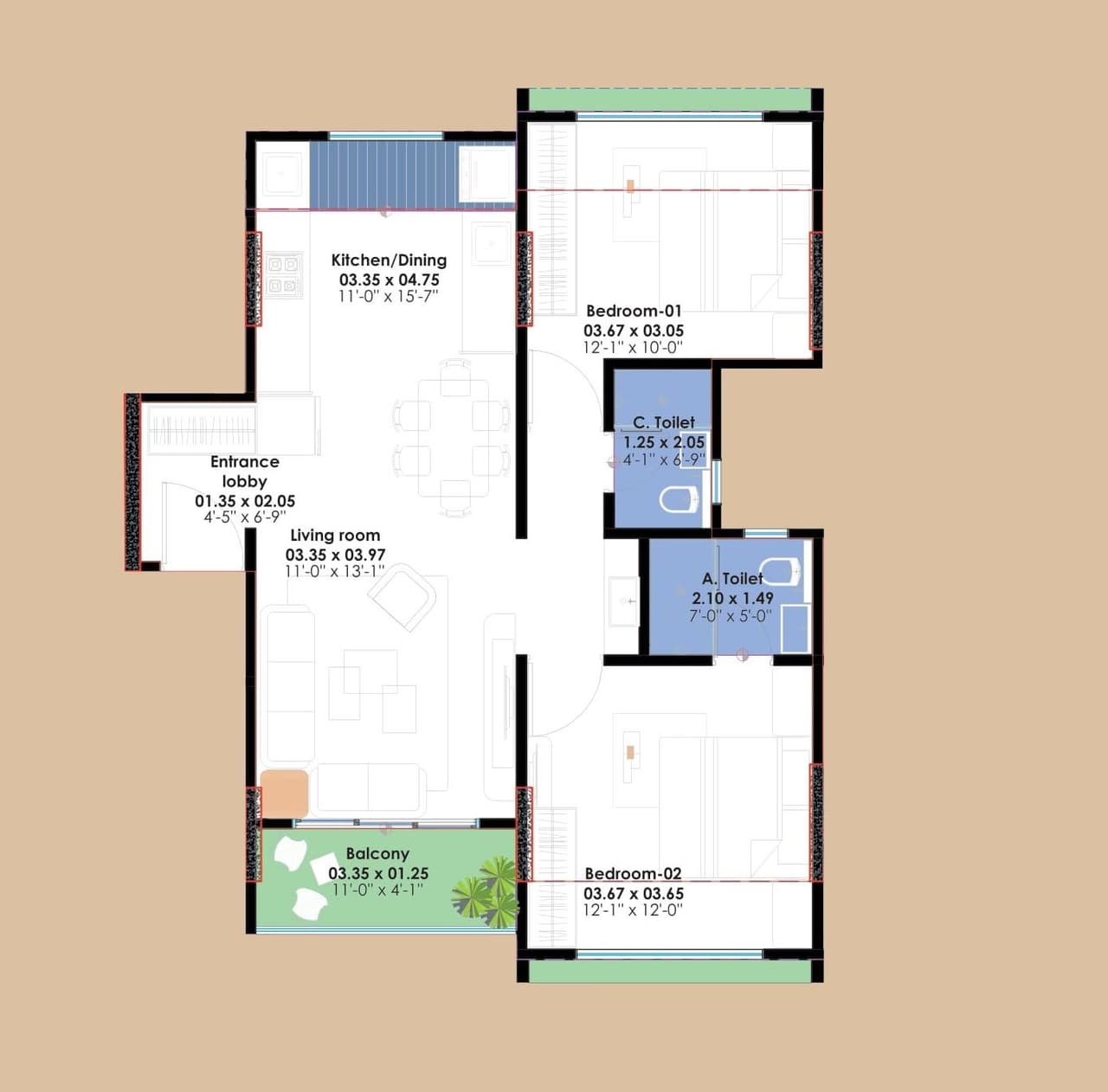 Unit plan - 812 sq.ft.