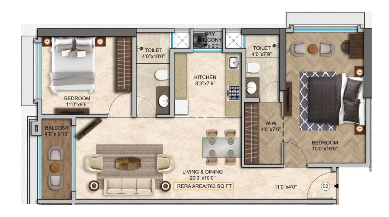 Unit plan - 763 sq.ft.