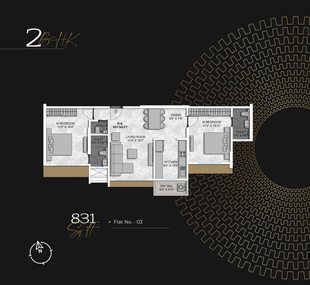 Unit plan - 831 sq.ft.