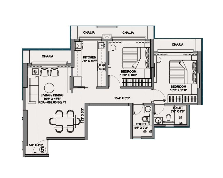 Unit plan - 682 sq.ft.