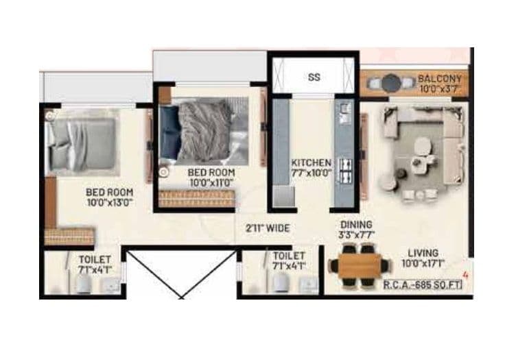 Unit plan - 685 sq.ft.