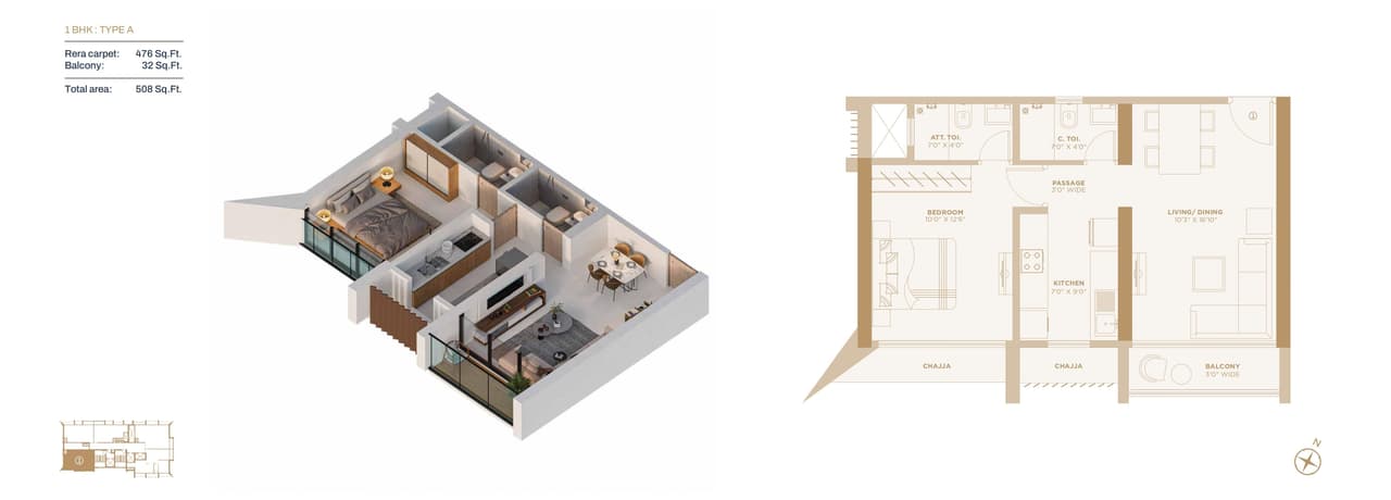 Unit plan - 508 sq.ft.