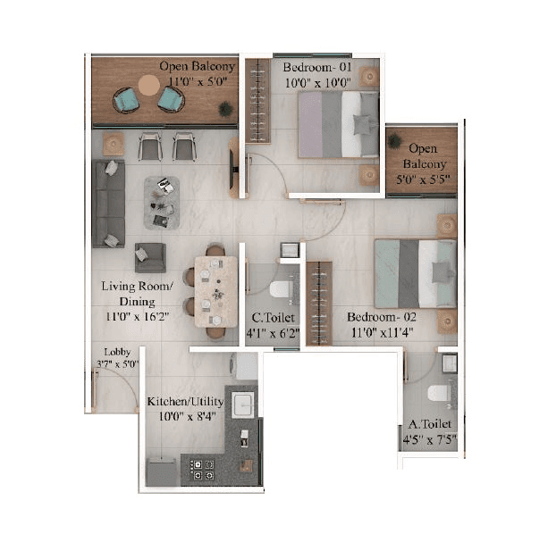 Unit plan - 692 sq.ft.