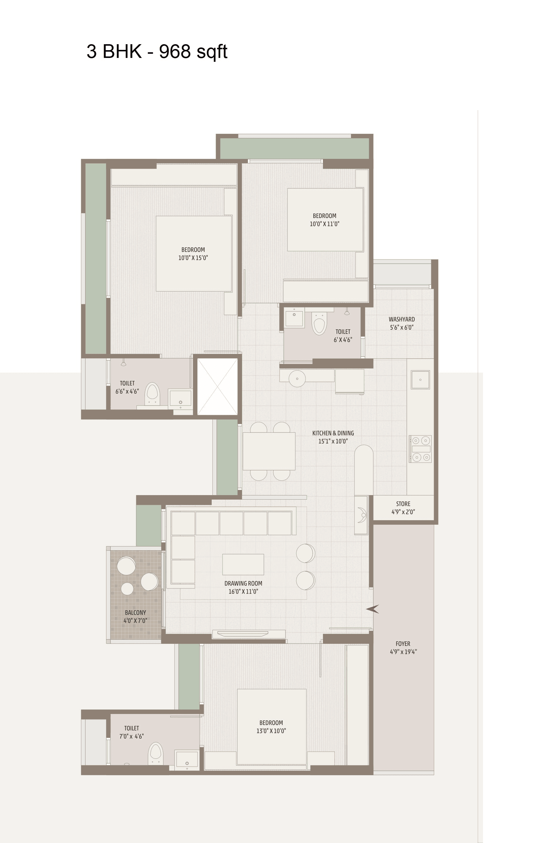 Unit plan - 968 sq.ft.