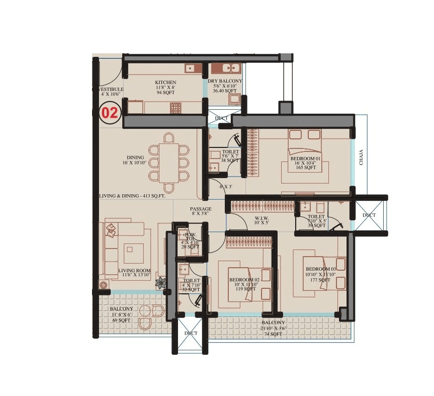 Unit plan - 1398 sq.ft.