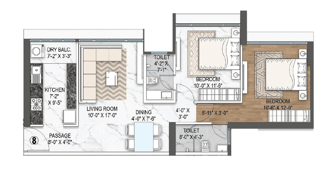 Unit plan - 691 sq.ft.