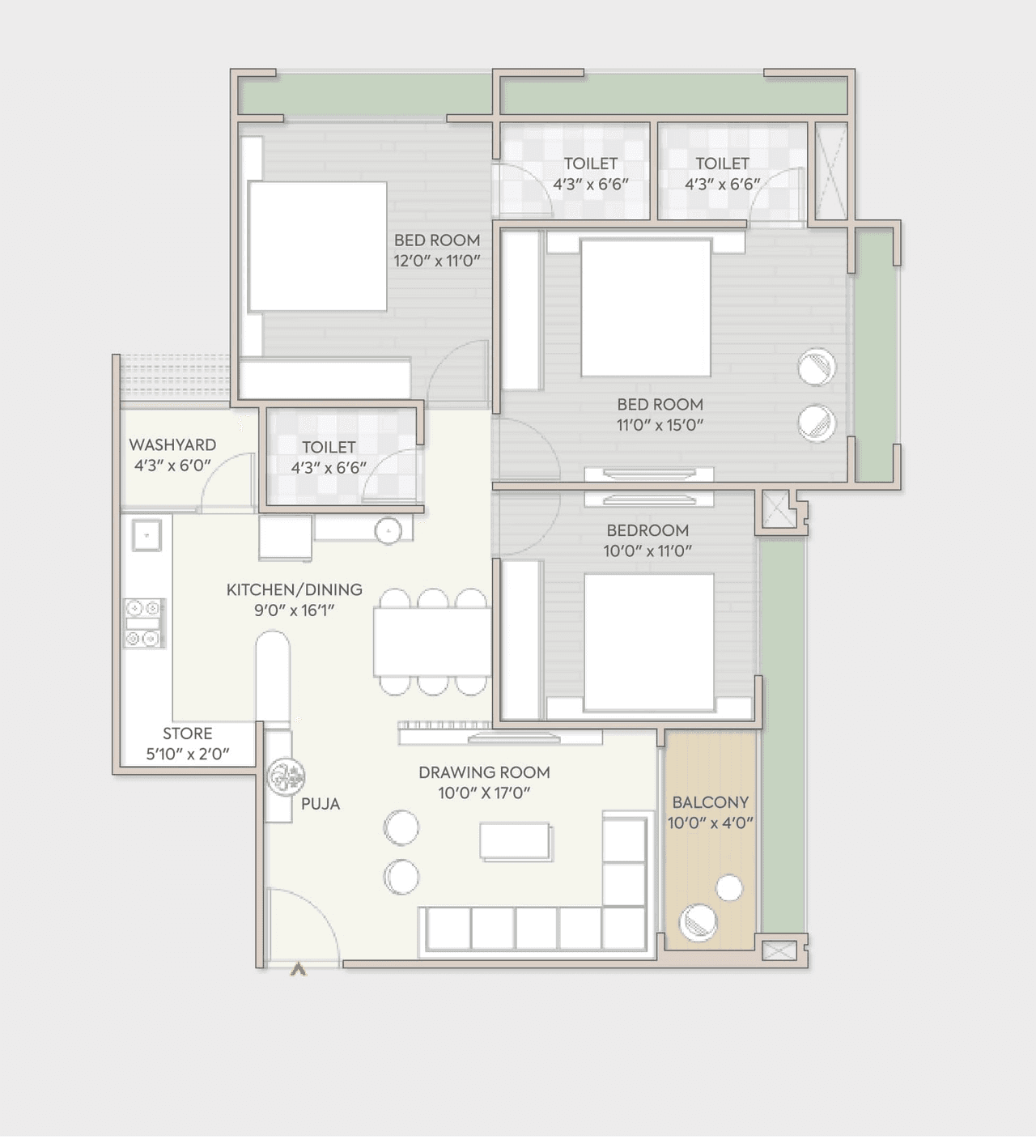 Unit plan - 968 sq.ft.