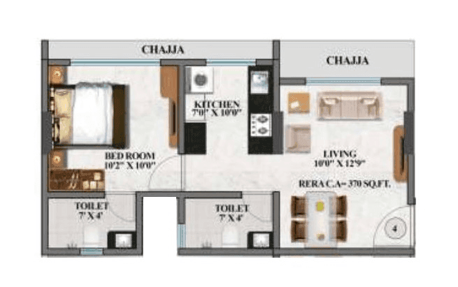 Unit plan - 370 sq.ft.