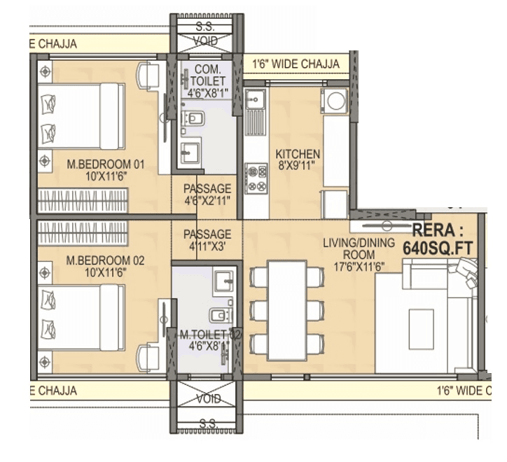Unit plan - 640 sq.ft.