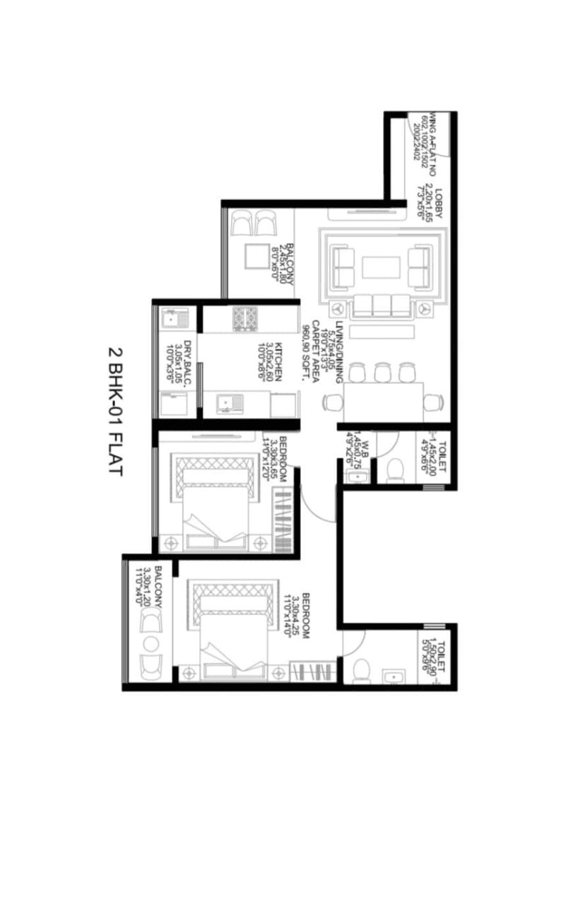 Unit plan - 961 sq.ft.