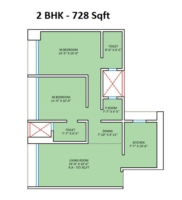 Unit plan - 728 sq.ft.