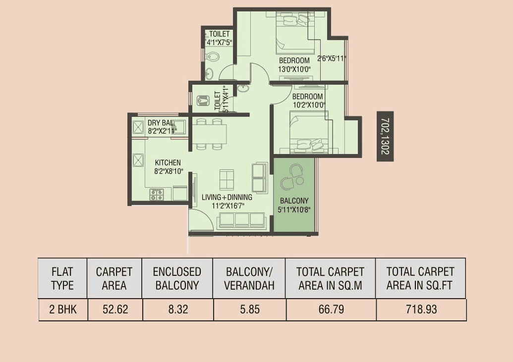 Unit plan - 719 sq.ft.