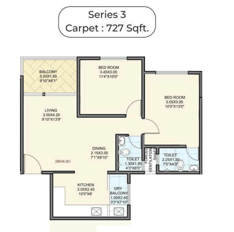 Unit plan - 727 sq.ft.