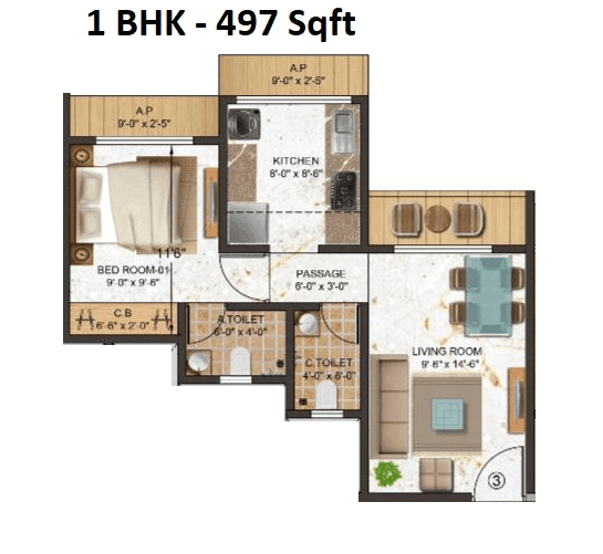 Unit plan - 497 sq.ft.