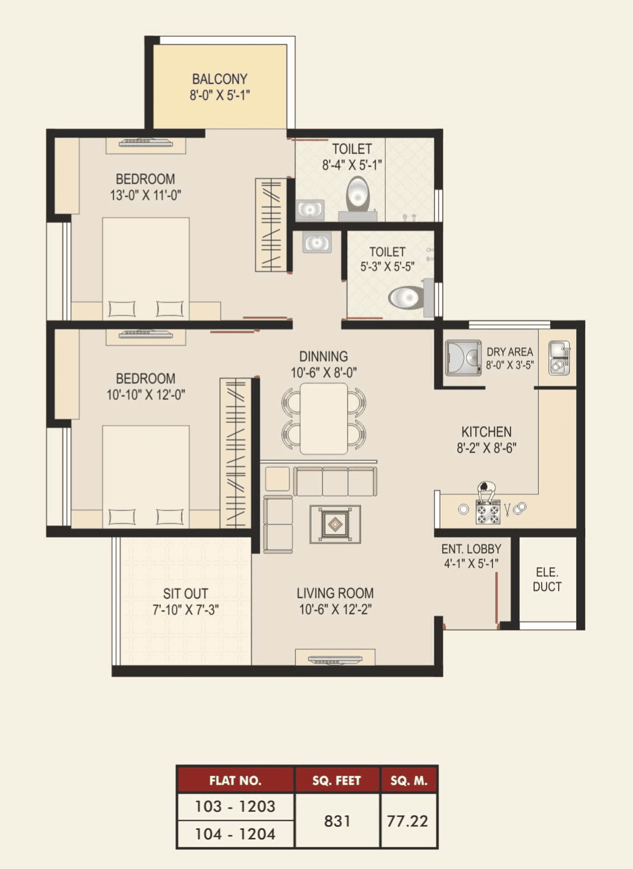 Unit plan - 831 sq.ft.